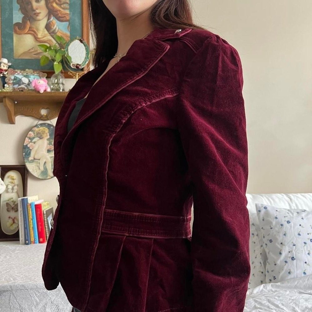 White House Black Market Burgundy Corduroy Blazer Jacket Size 8 Vintage 2000s - Picture 3 of 6